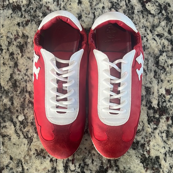 Tory Burch Shoes - Tory Burch Red and White Double T Sneakers